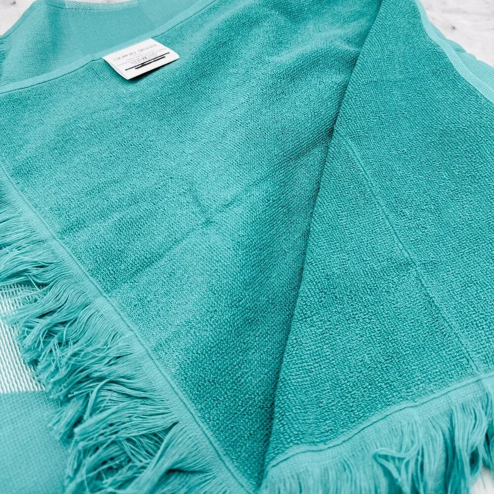 Giorgio Armani Beach Towel &Tote Set,Green Cotton Towel with Cream Bag,Boxed,NEW